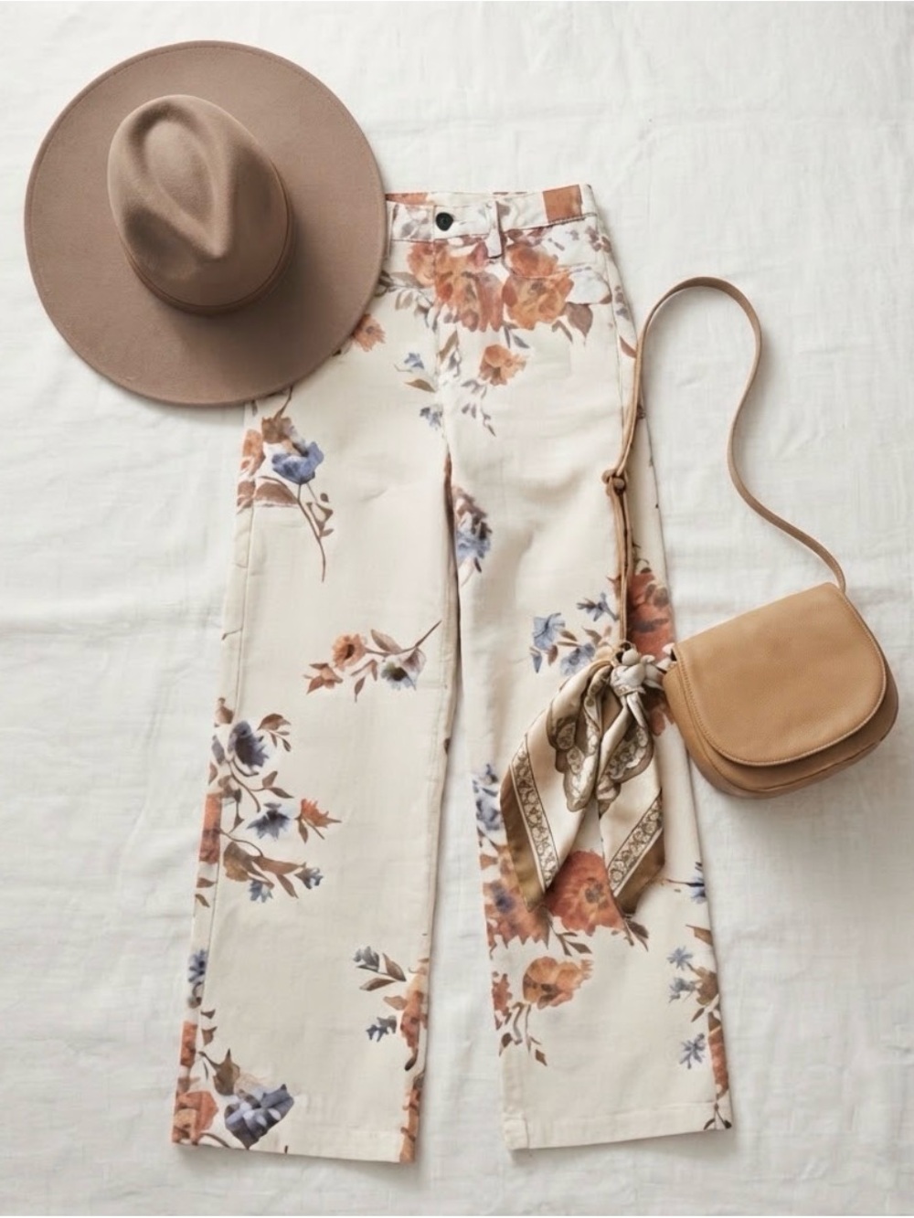 easel Flower print stretch washed twill pants